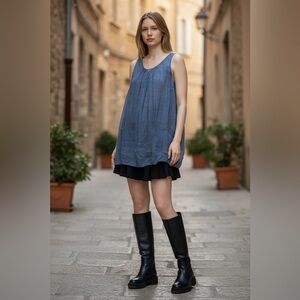 100% Silk Micro Mini / Tunic Top Made in Italy Piazza Roma Dusty Blue